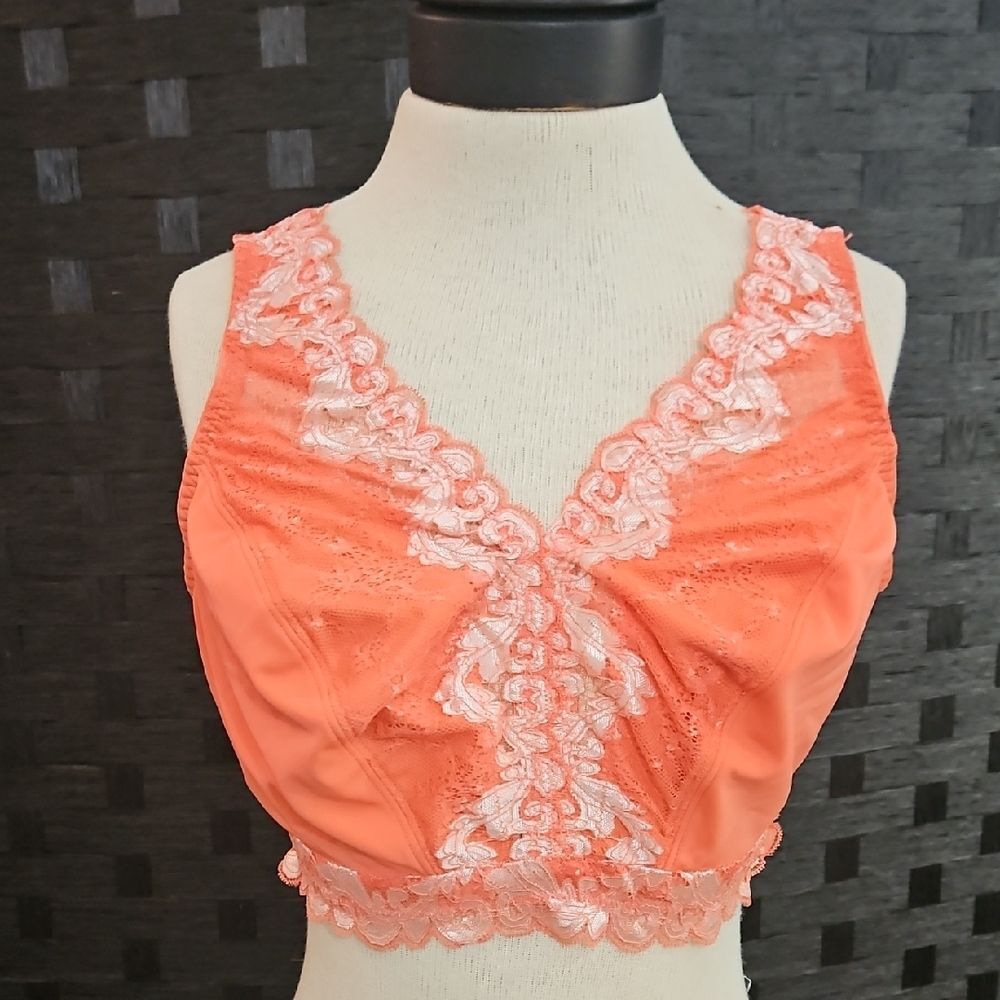 Breezies Lace Trim Coral Soft Support Wireless Bra Size 2X